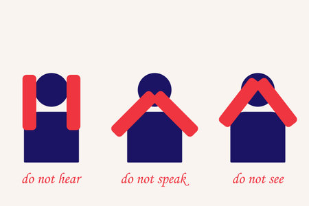 not to hear, not to speak, not to see. Three forms of perception of the world and lifeのイラスト素材