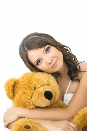 YOUNG WOMAN WITH THE TOY BEAR の写真素材