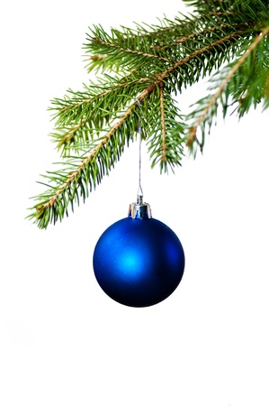 Blue christmas decoration on the fir tree の写真素材