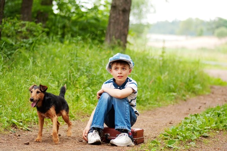 boy and dogの写真素材