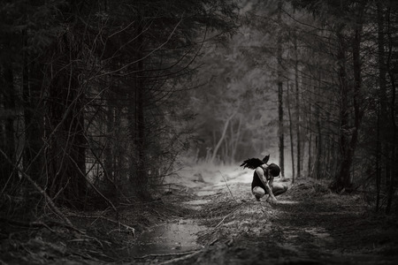 Fantasy image with a fallen angelの写真素材