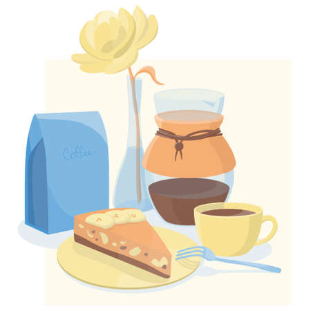 good coffee and sweet cake breakfast mealのイラスト素材