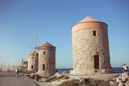 An old towers on an stone embankment at Rhodes, Greeceのeditorial素材
