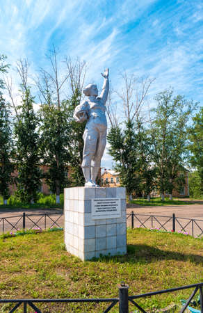 Ulan-Ude, Russia - August 3, 2018: Sculpture in honor of the space flight of the first woman astronaut near Baikal airport. Monument to Valentina Tereshkova.のeditorial素材