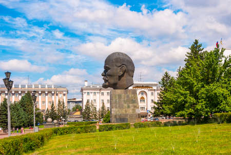 Ulan-Ude, Russia - August 3, 2018: View of monument to Vladimir Lenin located in the Council Square.のeditorial素材