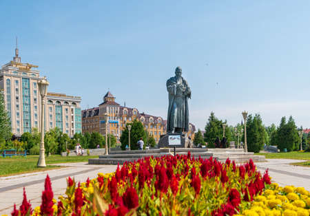 Kazan, Russia - August 5, 2020: View of monument to Muslim poet Qol Ghali in the Millennium Park.のeditorial素材