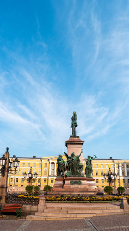Helsinki, Finland - June 21, 2019: Monument of Alexander II on the Senate square.のeditorial素材