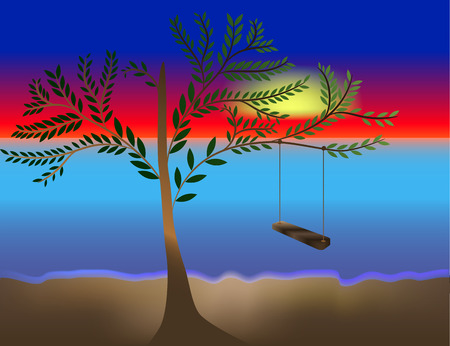 Tree Sunset, Dawn  summer swingのイラスト素材