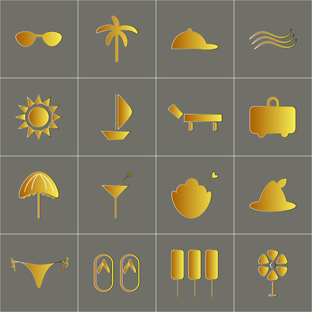 Set beach icons yellow collectionのイラスト素材