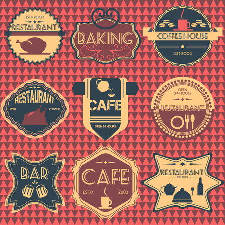 coffee shop, restaurant Set retro vintage badges, ribbons and labels hipsterのイラスト素材