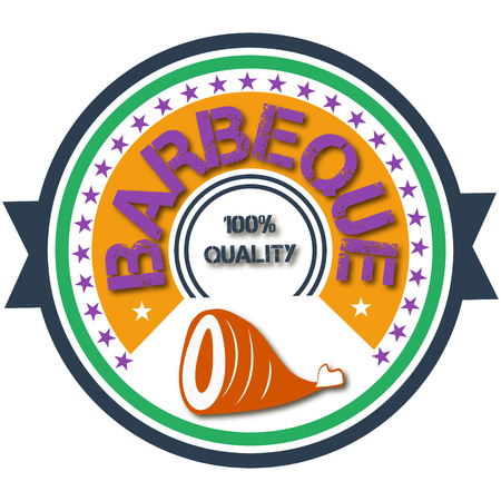 flat design bbq, grill;  restaurant; steak; retro vintage badges, ribbons and labels hipster signboardのイラスト素材
