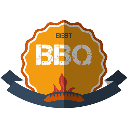 flat design bbq, grill;  restaurant; sausage; retro vintage badges, ribbons and labels hipster signboardのイラスト素材