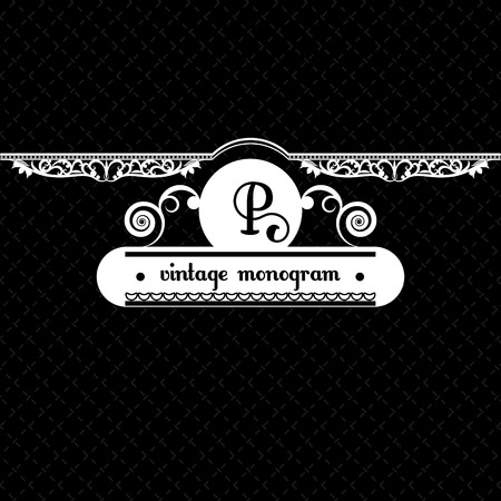 monogram letter retro vintage background  design blackのイラスト素材