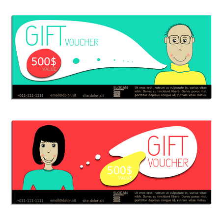 gift voucher vector coupon people template presentのイラスト素材