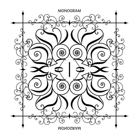 Monogram. Set of monogram letter retro vintage badges, ribbons and labelsのイラスト素材