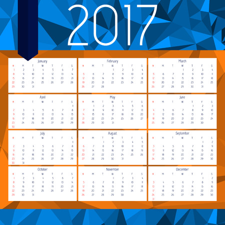 Simple calendar 2017.Abstract calendar for 2017. Blue. Week starts from sunday.Vector illustration. Calendar Simple Vector Template.のイラスト素材