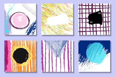 Set of artistic creative universal cards. Hand Drawn textures. Wedding, anniversary, birthday, Valentine's day, party. Design for poster, card, invitation, placard, brochure, flyer. Vector. Isolated, illustrationのイラスト素材