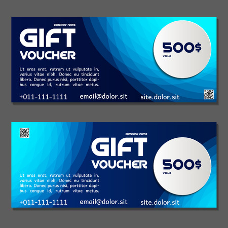Gift voucher. Vector, illustration. Coupon and voucher template for company corporate style present. Certificate Layout template. Business invitation. Voucher Corporate card. Discount coupons, ticket.のイラスト素材