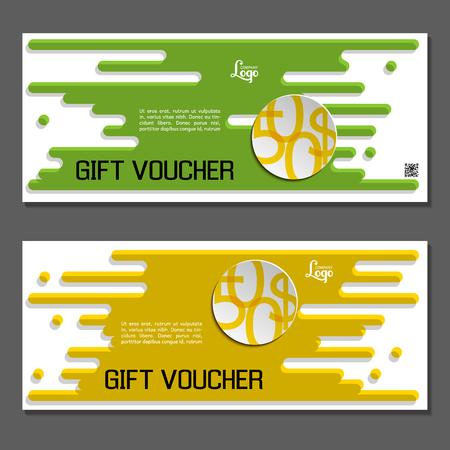 Gift voucher. Vector, illustration. Coupon and voucher template for company corporate style present. Certificate Layout template. Business invitation. Voucher Corporate card. Discount coupons, ticket.のイラスト素材