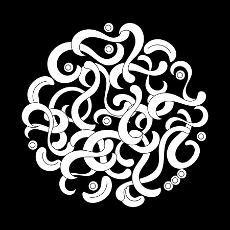 Curls in a circle. Vector, illustration. Sketchy vector hand drawn Doodle cartoon set of curls and swirls decorative elementsのイラスト素材