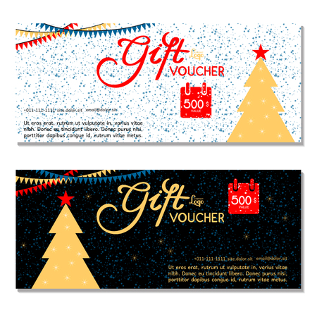Gift voucher. Vector, illustration. Card template. Happy New Year and Merry Christmas.のイラスト素材