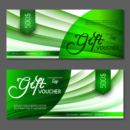 Gift voucher. Vector, illustration. Card template. Green.のイラスト素材