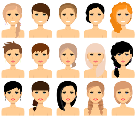 Set of female hairstyles. Vector.のイラスト素材