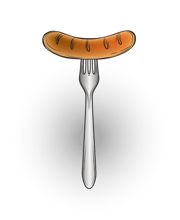 Sausage on the fork. Vector. Barbecue.のイラスト素材