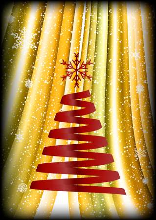 Yellow background with Christmas tree, snowflakes and snow.のイラスト素材
