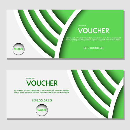 Gift voucher vector, illustration. Template for discount card, coupon, corporate certificate and ticket in Green.のイラスト素材