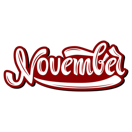 November. Name of the month. Handwritten Lettering. Text. Modern Calligraphy. Vector.のイラスト素材