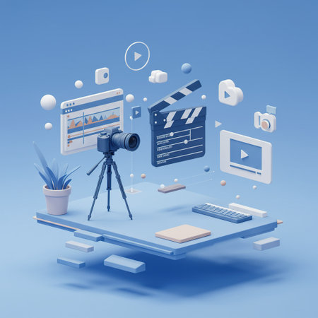 Movie production concept. 3d illustration in isometric style. Vector illustration.の素材