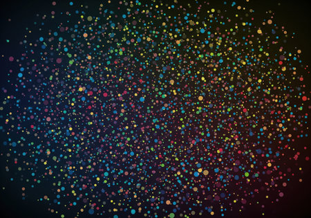 A vibrant, abstract background filled with countless tiny, shimmering particles in a spectrum of rainbow colors.の写真素材