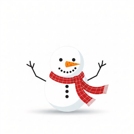 Illustration of cheerful snowman wearing red scarf created with AI in winter theme. High quality photoの素材