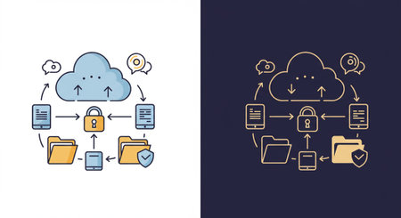 Warm minimalist home office scene with laptop and cozy decor drawn in vector style.のイラスト素材