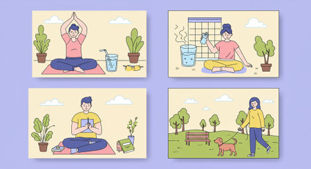 Hot cocoa with marshmallows in simple flat vector style for winter themed designs.のイラスト素材