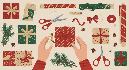 Wool mittens with snowflake ornament drawn as clean vector illustration.のイラスト素材