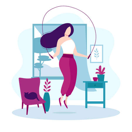 Fitness and healthy lifestyle. Stay at home concept.のイラスト素材