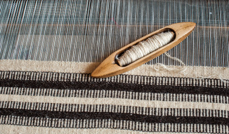 Traditional hand-loom weaving carpets for in Transylvania.の写真素材