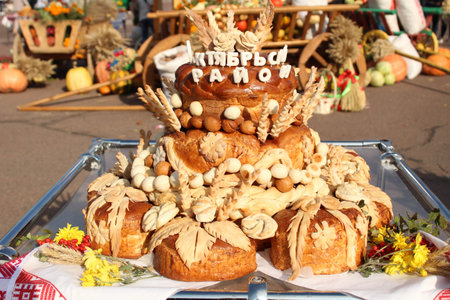 traditional festive wedding Russian Belarusian Slavic bread loaf close up