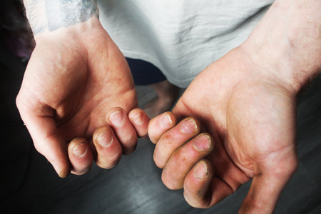A man shows his fingernails.の写真素材