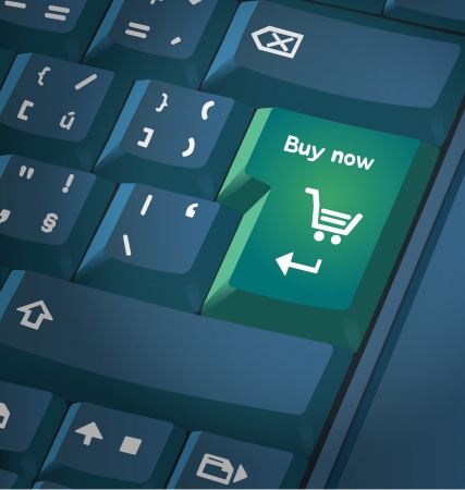 Computer keyboard with shopping key. Illustration. Image contains transparencies and round gradients.のイラスト素材