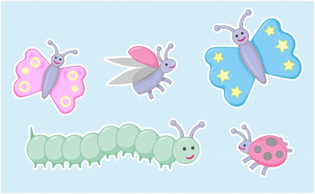 Happy little beetles, butterflies and caterpillarのイラスト素材