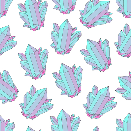 Hand drawn simple minerals, precious stones, crystals vector seamless pattern.のイラスト素材