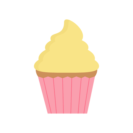 Cute sweet cupcake decorated with vanilla cream icing. Cupcake vector graphic illustration, isolated on white background.のイラスト素材
