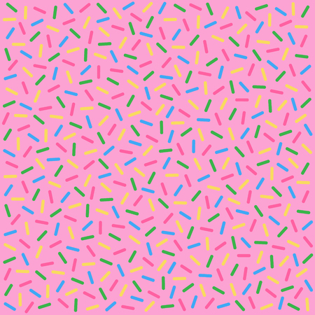 Cute and sweet donut seamless pattern. Pink donut icing with colorful sprinkles. Vector pattern or background, graphic print.のイラスト素材