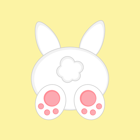 Cute Easter bunny from back view, isolated on yellow background. White Easter Bunny Vector Graphic Illustration.のイラスト素材