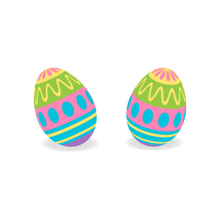 Colorful Easter eggs, vector illustration. Set of two 3d easter egg objects with shadow, isolated.のイラスト素材