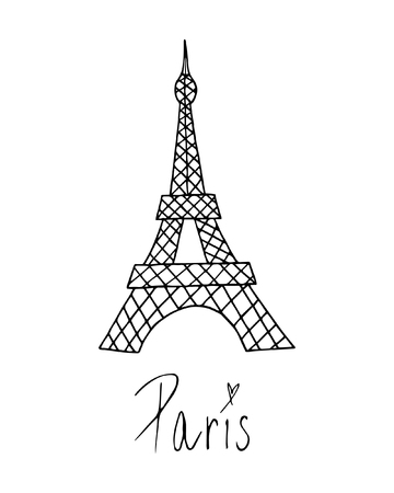 Eiffel Tower in Paris, France. Vector Illustration Keywords: Isolated on white background with hand writing Paris.のイラスト素材
