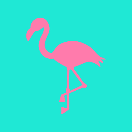 Mint background with pink flamingo silhouette, vector illustration.のイラスト素材